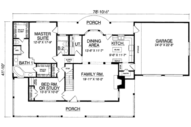 House Design - Floor Plan - Main Floor for Country House Plan #40-408 - 3 bed, 3 bath