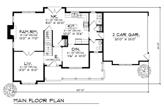 Floor Plan - Main Floor for Farmhouse House Plan #70-262 - 3 bed, 2.5 bath