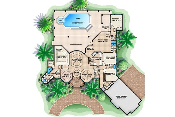 Floor Plan - Main Floor for Mediterranean House Plan #27-516 - 4 bed, 4.5 bath