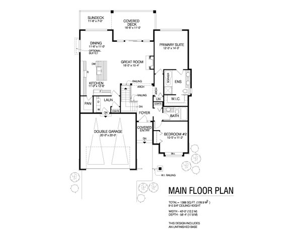 House Design - Floor Plan - Main Floor for Craftsman House Plan #1100-148 - 2 bed, 2 bath