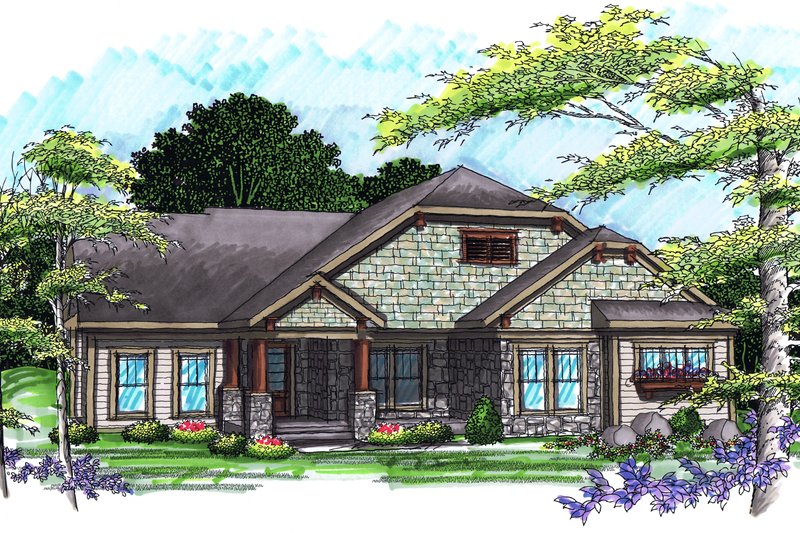 House Blueprint - Ranch Exterior - Front Elevation Plan #70-1039