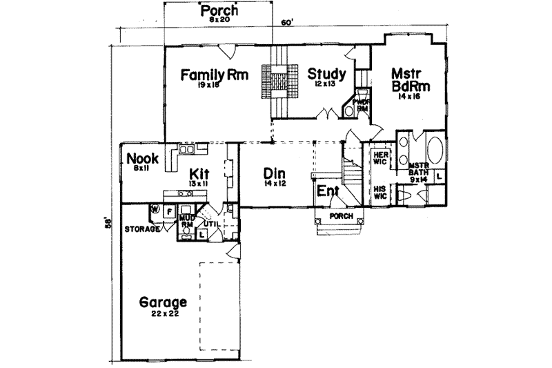 Home Plan - Floor Plan - Main Floor for Colonial House Plan #52-131 - 4 bed, 5 bath