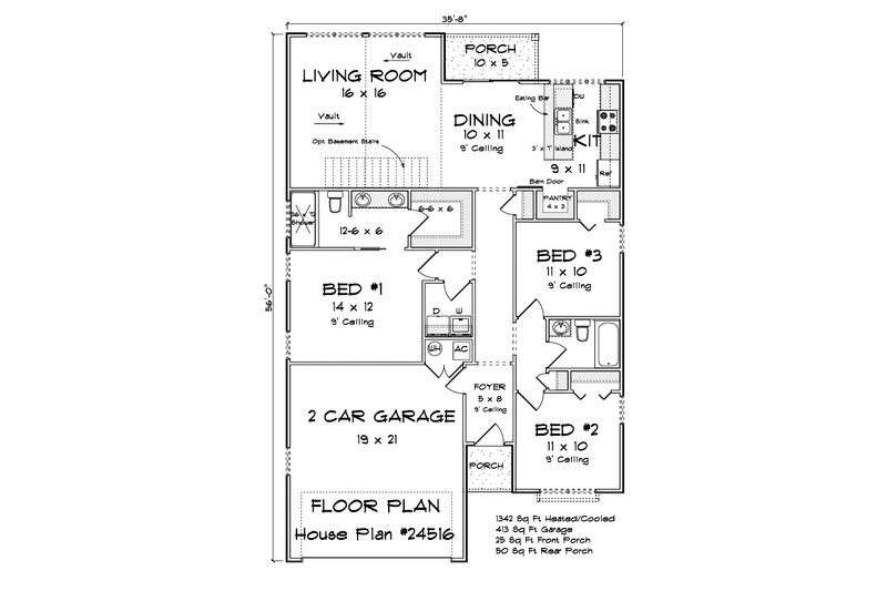 House Design - Floor Plan - Main Floor for Ranch House Plan #513-2309 - 3 bed, 2 bath