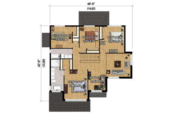 Floor Plan - Upper Floor 1 for Contemporary House Plan #25-4339 - 4 bed, 2 bath