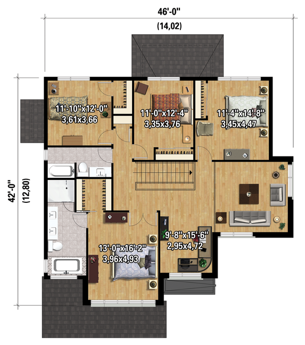 Contemporary Floor Plan - Upper Floor Plan #25-4339