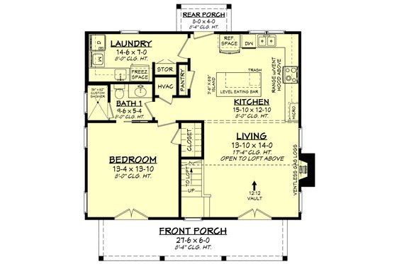 Floor Plan - Main Floor for Farmhouse House Plan #430-285 - 1 bed, 2 bath