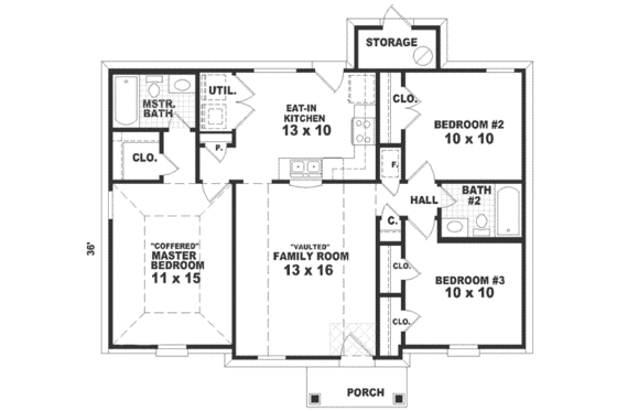 Floor Plan - Main Floor for Southern House Plan #81-123 - 3 bed, 2 bath