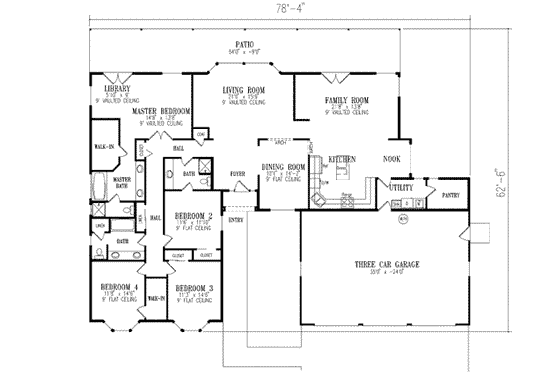 Floor Plan - Main Floor for Mediterranean House Plan #1-633 - 4 bed, 3 bath