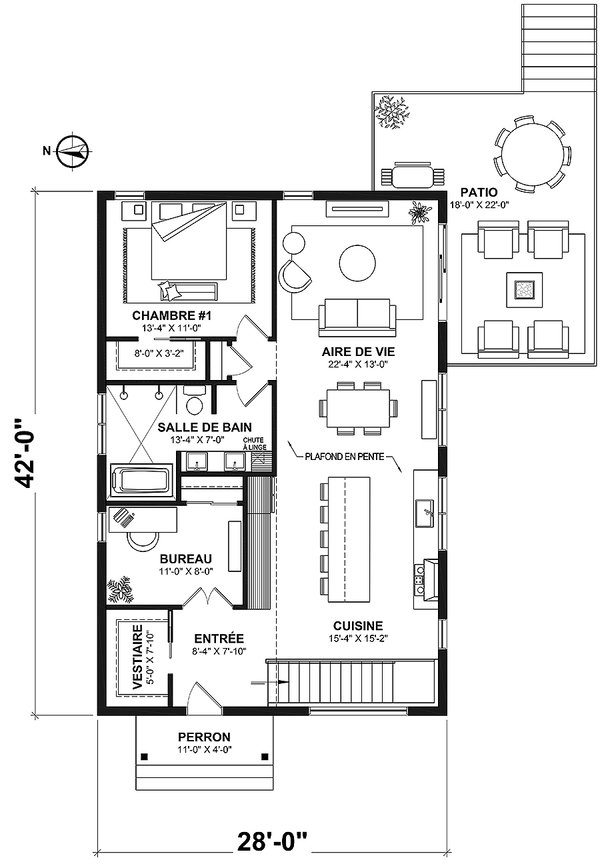 House Blueprint - Floor Plan - Main Floor for Contemporary House Plan #23-2906 - 2 bed, 1 bath