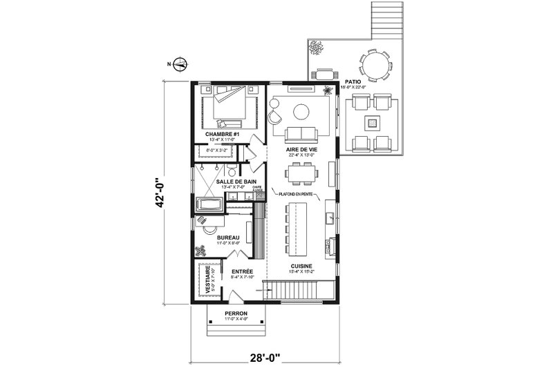 House Blueprint - Floor Plan - Main Floor for Contemporary House Plan #23-2906 - 2 bed, 1 bath