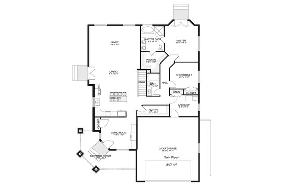 Floor Plan - Main Floor for Ranch House Plan #1060-40 - 2 bed, 2 bath