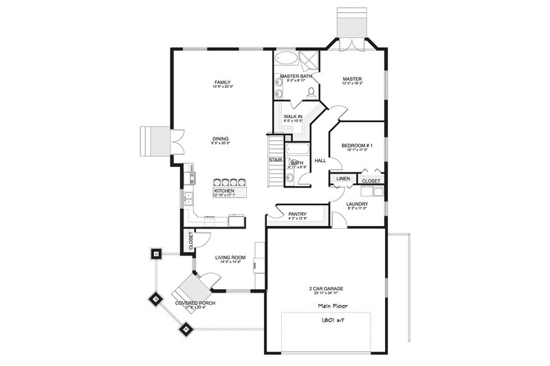 Dream House Plan - Floor Plan - Main Floor for Ranch House Plan #1060-40 - 2 bed, 2 bath