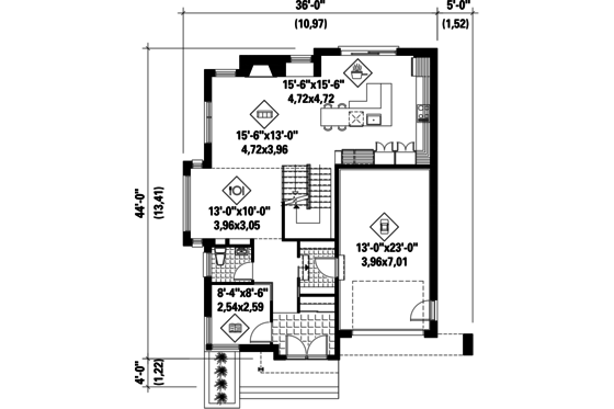 Floor Plan - Main Floor for Contemporary House Plan #25-4374 - 3 bed, 2 bath