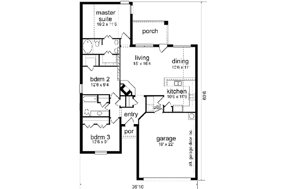 Floor Plan - Main Floor for Traditional House Plan #84-201 - 3 bed, 2 bath