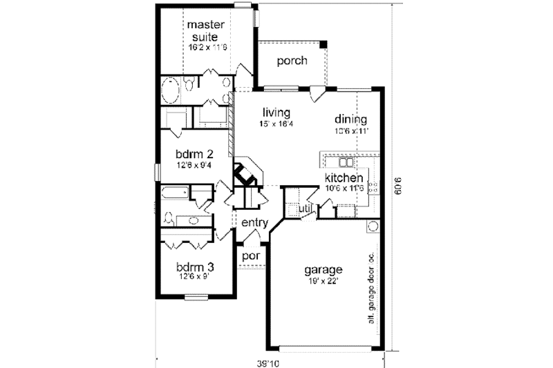 Traditional Style House Plan - 3 Beds 2 Baths 1404 Sq/Ft Plan #84-201 ...