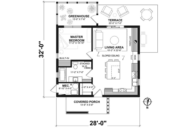 Contemporary Style House Plan - 1 Beds 1 Baths 784 Sq/Ft Plan #23-2872 ...