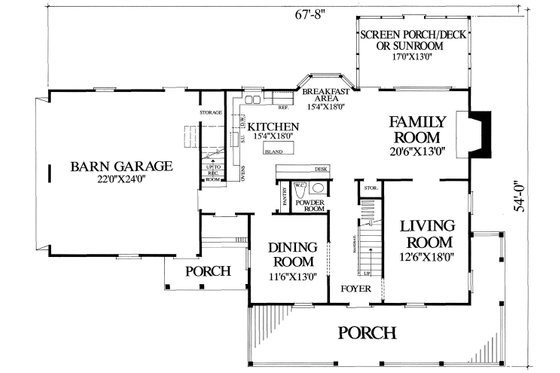 Floor Plan - Main Floor for Farmhouse House Plan #137-400 - 3 bed, 2.5 bath