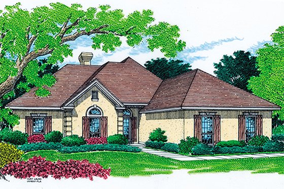 Exterior - Front Elevation 3 for Mediterranean House Plan #45-248 - 4 bed, 3 bath