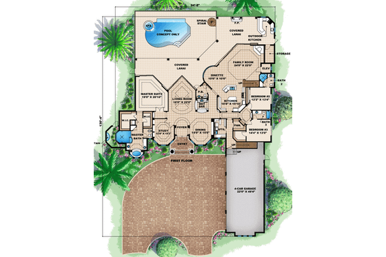 Floor Plan - Main Floor for European House Plan #27-415 - 4 bed, 5.5 bath