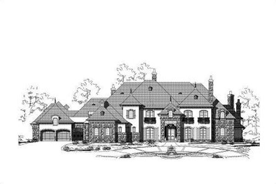 Exterior - Front Elevation for European House Plan #411-424 - 5 bed, 5.5 bath