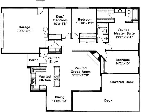 House Design - Ranch Floor Plan - Main Floor Plan #124-116