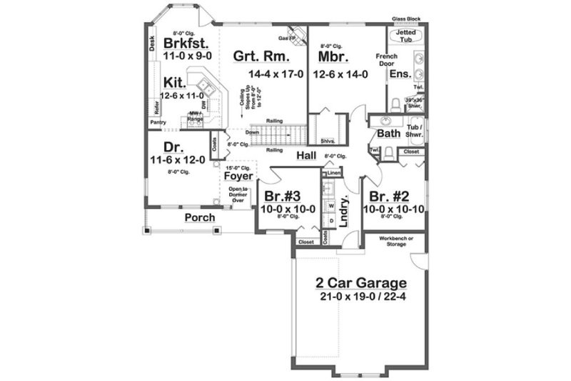 Home Plan - Floor Plan - Main Floor for Country House Plan #126-128 - 3 bed, 2 bath