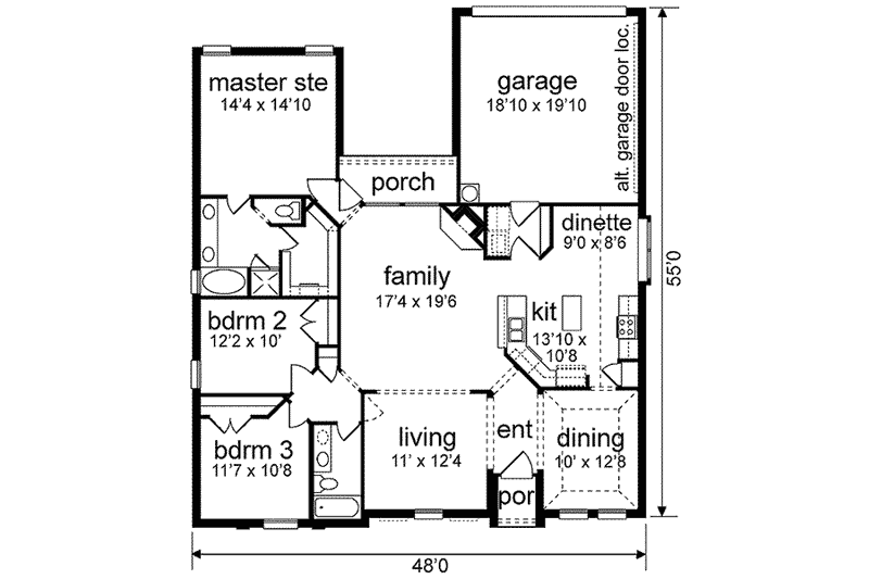 Home Plan - Floor Plan - Main Floor for Colonial House Plan #84-213 - 3 bed, 2 bath