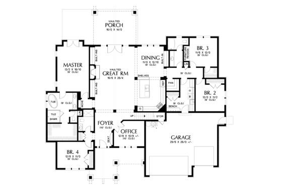 Floor Plan - Main Floor for Craftsman House Plan #48-681 - 4 bed, 4 bath