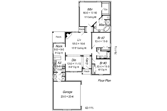 Floor Plan - Main Floor for Cottage House Plan #329-224 - 3 bed, 2 bath