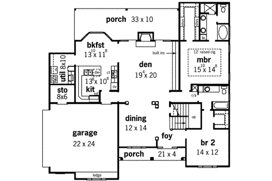 Floor Plan - Main Floor for Southern House Plan #16-285 - 4 bed, 3 bath