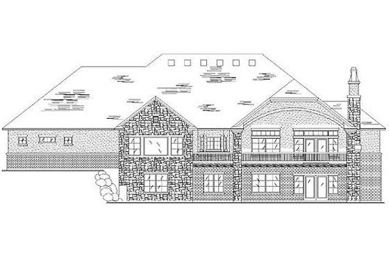 Exterior - Rear Elevation for European House Plan #5-352, 3.5 bath
