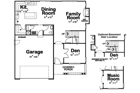 Floor Plan - Main Floor for Craftsman House Plan #20-1776 - 3 bed, 3 bath