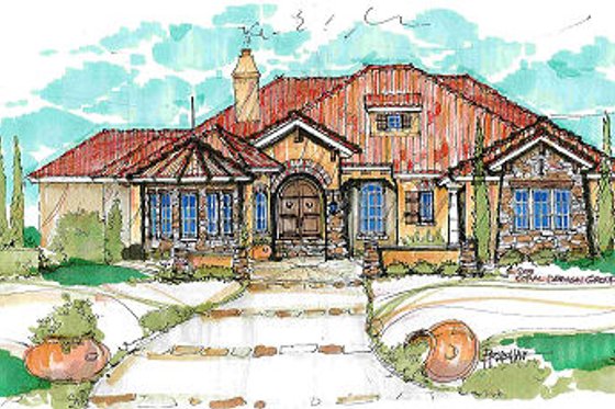 Exterior - Front Elevation for European House Plan #135-144 - 3 bed, 3.5 bath