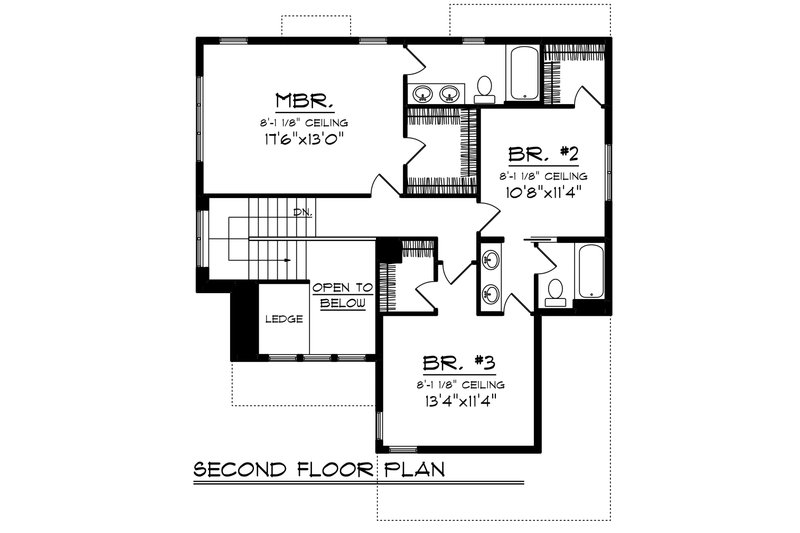 Architectural House Design - Floor Plan - Upper Floor for Craftsman House Plan #70-1210 - 3 bed, 3 bath