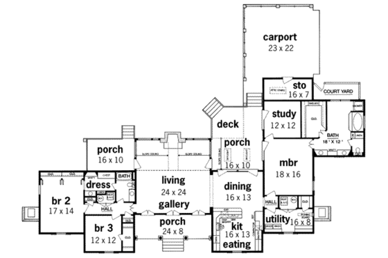 Floor Plan - Main Floor for Traditional House Plan #45-206 - 3 bed, 2 bath