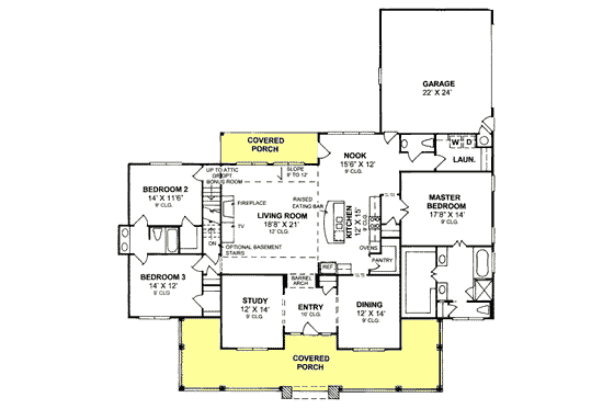 Floor Plan - Main Floor for Traditional House Plan #20-1363 - 3 bed, 2.5 bath
