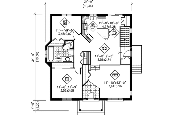 Floor Plan - Main Floor for Traditional House Plan #25-1149 - 2 bed, 1 bath