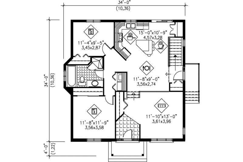 Home Plan - Floor Plan - Main Floor for Traditional House Plan #25-1149 - 2 bed, 1 bath
