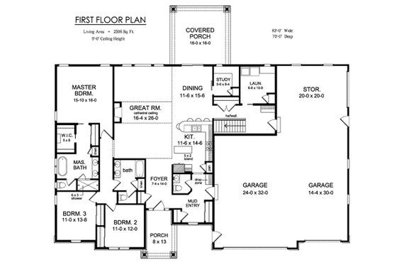 Floor Plan - Main Floor for Ranch House Plan #1010-225 - 3 bed, 2.5 bath
