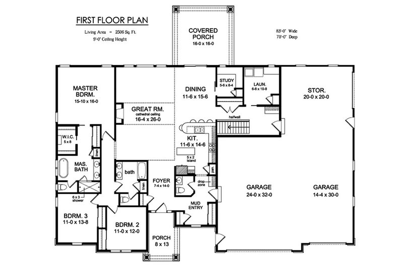 Ranch Style House Plan - 3 Beds 2.5 Baths 2506 Sq/Ft Plan #1010-225 ...