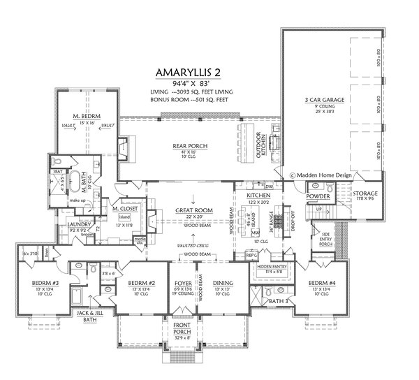 House Blueprint - Floor Plan - Main Floor for Farmhouse House Plan #1074-133 - 4 bed, 3.5 bath