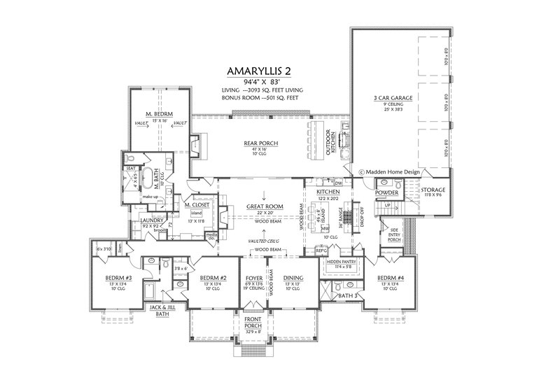 House Blueprint - Floor Plan - Main Floor for Farmhouse House Plan #1074-133 - 4 bed, 3.5 bath