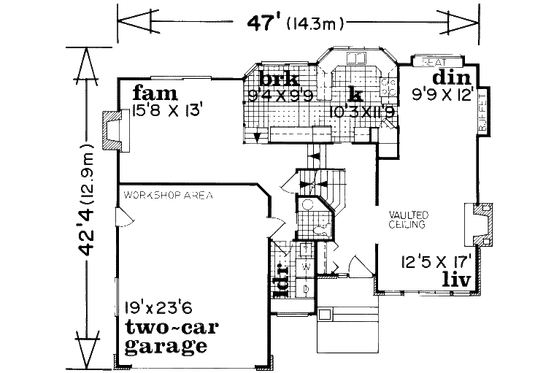 Floor Plan - Main Floor for European House Plan #47-564 - 3 bed, 2.5 bath