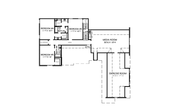 Floor Plan - Upper Floor for European House Plan #424-384 - 5 bed, 4.5 bath