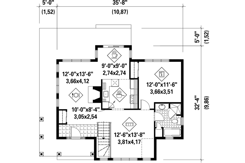House Design - Floor Plan - Main Floor for Country House Plan #25-4745 - 1 bed, 1 bath