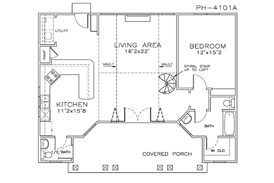 Floor Plan - Main Floor for Cottage House Plan #8-222 - 1 bed, 1.5 bath