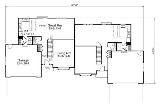 Floor Plan - Main Floor for Traditional House Plan #57-418 - 3 bed, 2 bath