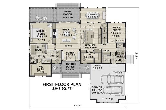 Floor Plan - Main Floor for Farmhouse House Plan #51-1156 - 4 bed, 4 bath