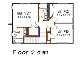Floor Plan - Upper Floor for Modern House Plan #79-296 - 3 bed, 2.5 bath