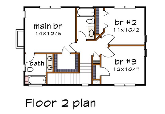 Floor Plan - Upper Floor for Modern House Plan #79-296 - 3 bed, 2.5 bath